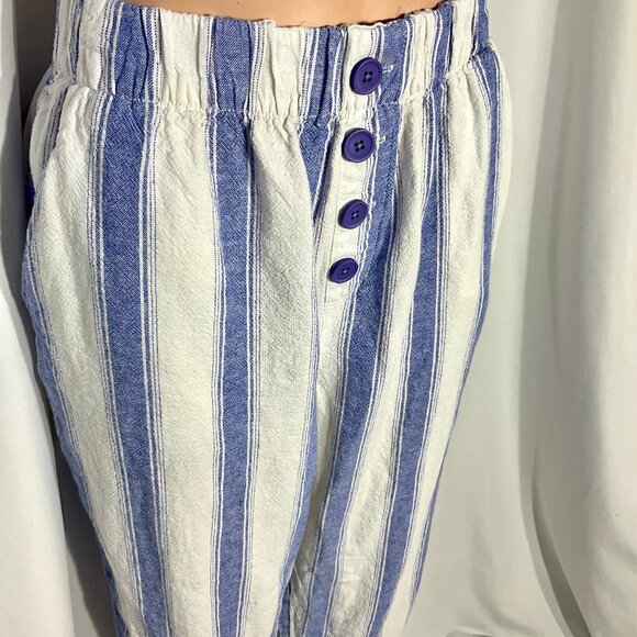 Loft Sz Med High Rise Wide Leg Capri Linen Blend Pants - Picture 1 of 9